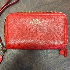 Coach Red Leather Wallets with Gold-Tone Hardware/Wristlet